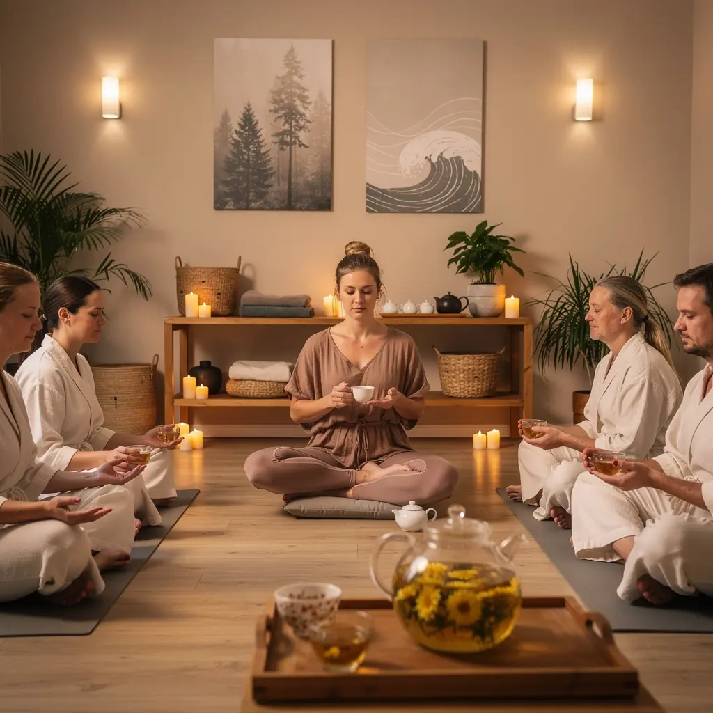 Chrizantemų arbatos puodelis, supakuotas elegantiškoje dėžutėje.